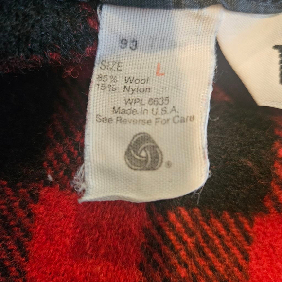 Men's Vintage Woolrich Flannel Shirt Jacket Red Black Buffalo Plaid Size Large - Picture 12 of 13